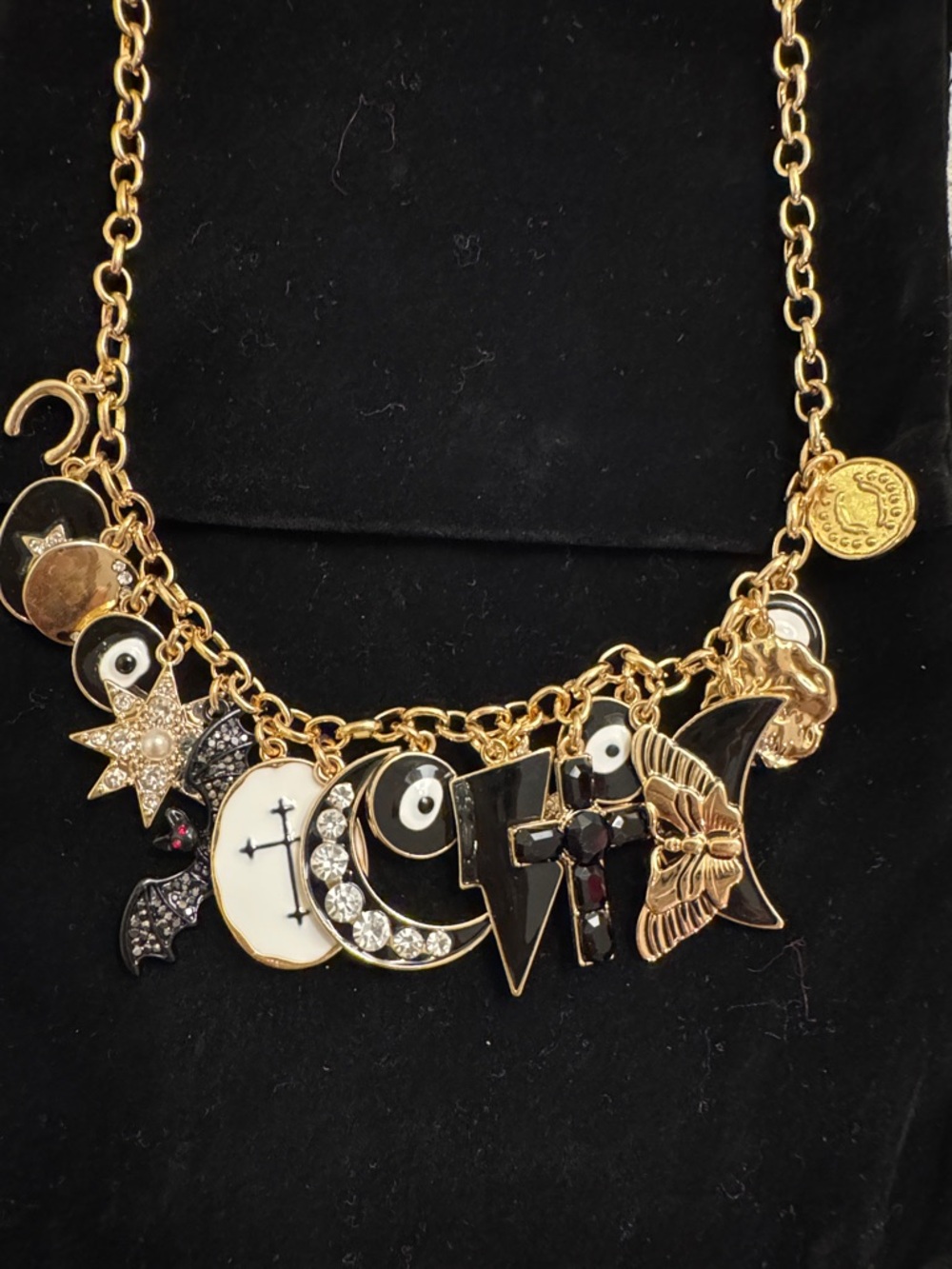 Gold-Tone Charm Necklace with Black & White Enamel Accents - Picture 2 of 3